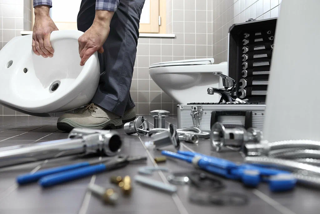 Plumbing tools prepared for a bathroom repair in Palm Springs