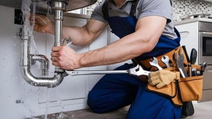 Technician using electronic equipment to detect a plumbing leak in Palm Springs